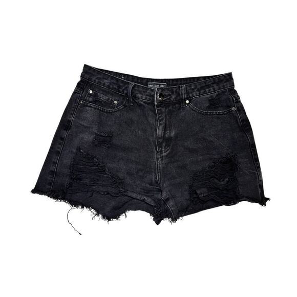 American Bazi Pants - American Bazi Black Denim Cut Off Shorts, Distressed, Women's Large, Jean Shorts